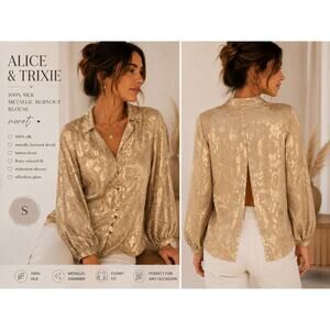 Alice & Trixie Silk Gold Shimmer Tunic Top Boho Glam S
